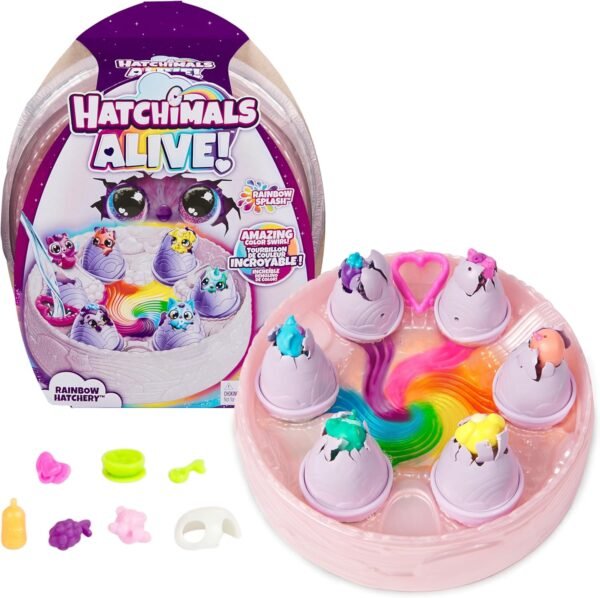 Hatchimals Alive, Rainbow Hatchery Toy con 6 mini figuras